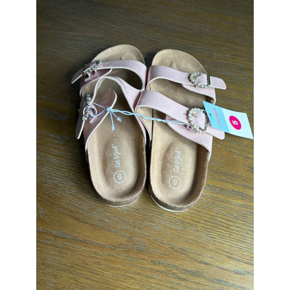 Cat & Jack Drew Pink Patent Pearl Buckle Slide Sandals Kids Size 5 NWT